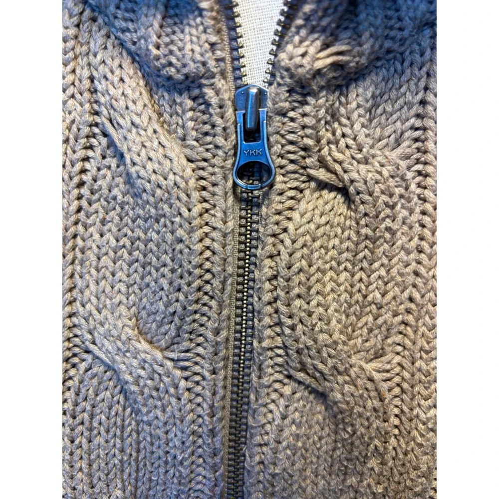 Old Navy Tan‎ Beige Cable Knit Full Zip Mock Neck Chunky Sweater  Womens M